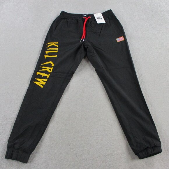 Kill Crew Other - Kill Crew Nylon Tech Pants Mens Small Black Yellow USA Flag Embroidered Logo Gym